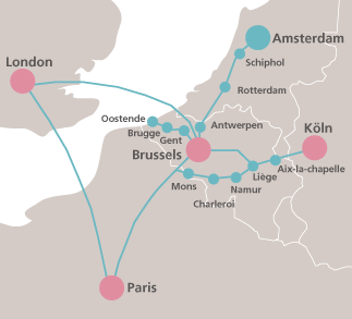 ブリュッセル・パリ・ケルンの地図