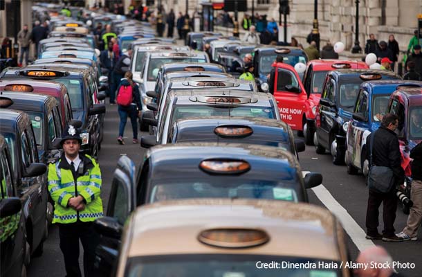 2016年2月、Uberに対して行ったブラック・キャブ組合のデモ