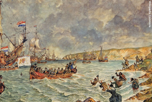 1688年、オレンジ公ウィリアム3世とオランダ軍が英南西部ブリクサムに上陸