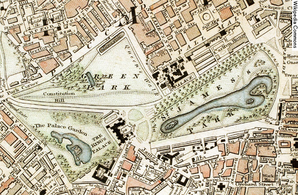 1833年のセント・ジェームズ・パーク周辺地図